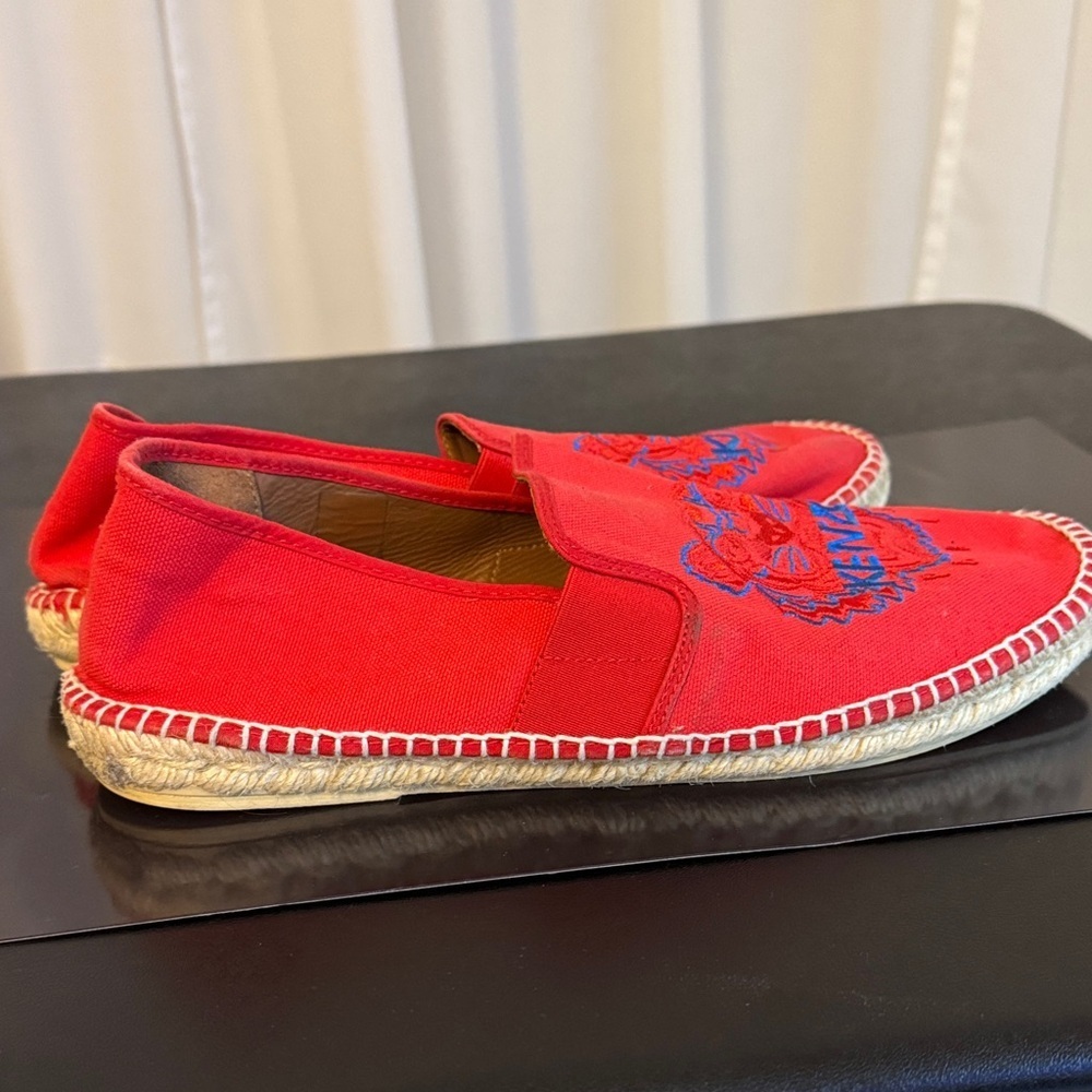 KENZO Paris Red Tiger Head Embroidered Canvas Espadrilles Women Size 42 or 12 - Picture 7 of 10